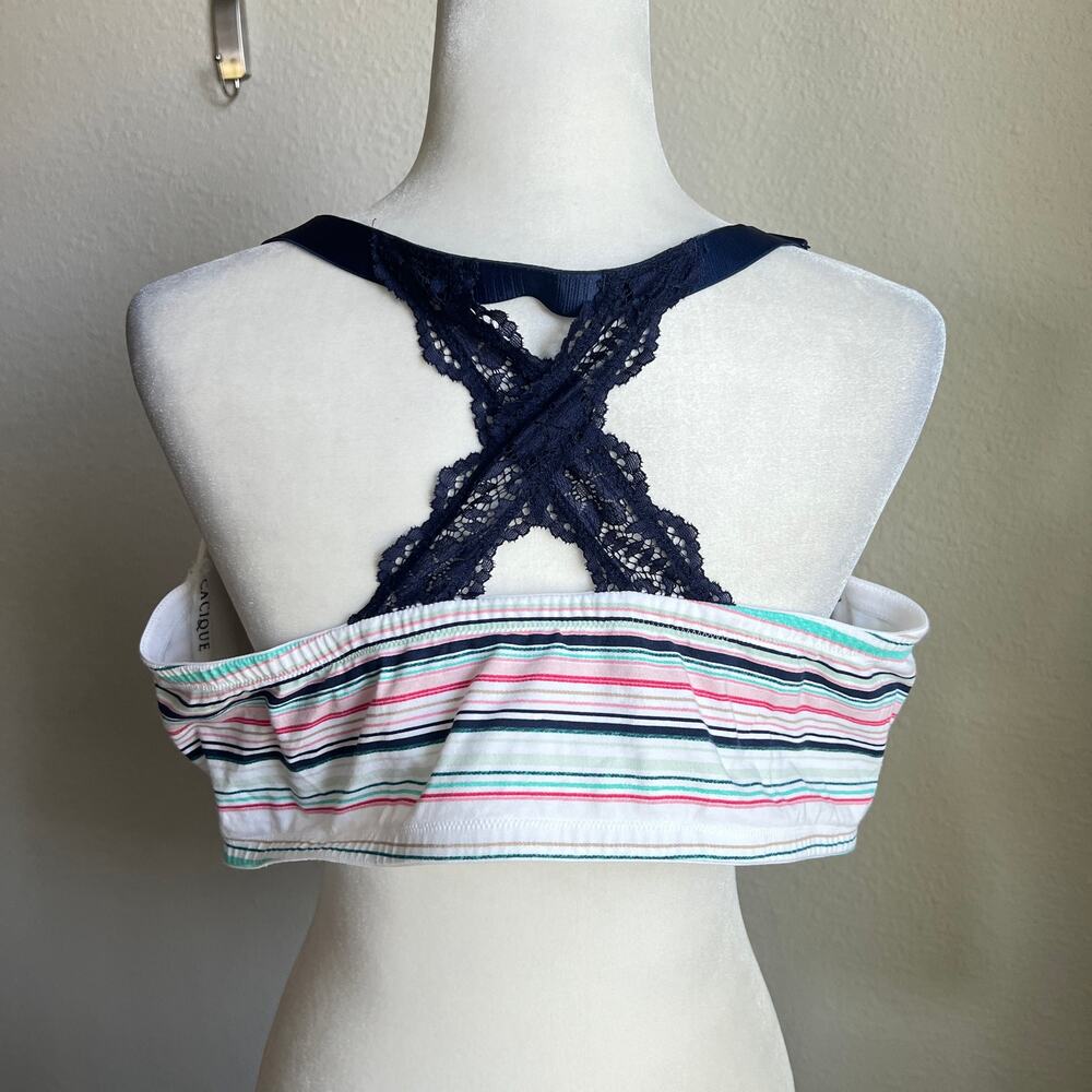 Cacique Striped Boost Plunge Front Closure Bra Women's 44F Lace Lane Bryant - Picture 4 of 7